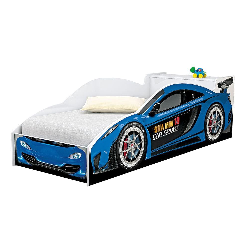 Mini Cama Carro C/ Baú Porta Brinquedos Azul
