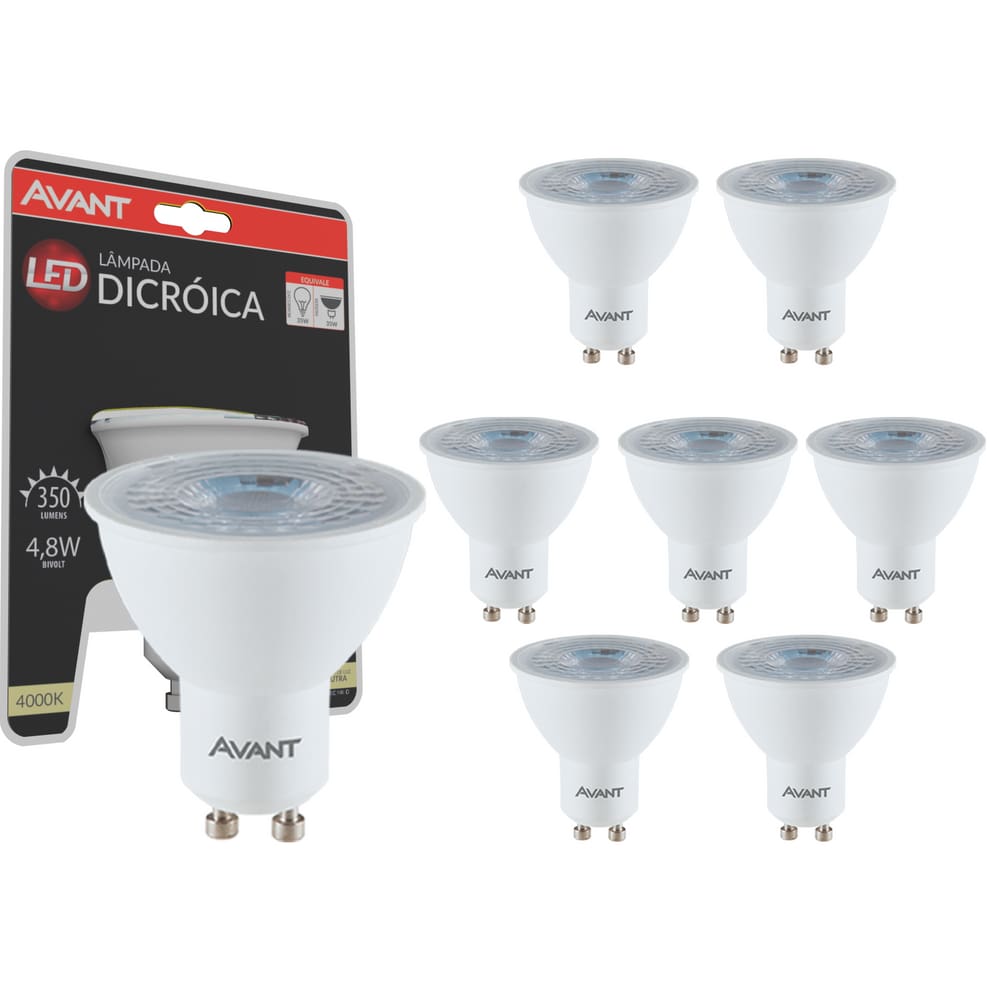 Kit 8 Lâmpada Led Dicróica 4.8w Mr16 Gu10 350lm Bivolt