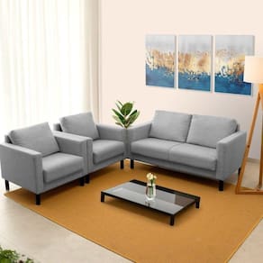 Conjunto Sofá 2 Lugares com USB e 2 Poltronas em Linho Antúrio CabeCasa MadeiraMadeira Cinza