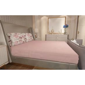 Jogo de Lençol Zono Enxovais Cama King 3 Peças Malha 100% Algodão Folhas Rosado
