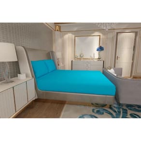 Jogo de Lençol Zono Enxovais Cama King 3 Peças Malha 100% Algodão Azul Hawaii
