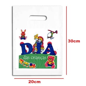 Kit 50 Sacolas Plástica 30x20 Dia das Crianças Cosme Damião