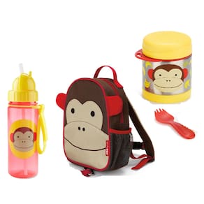 Mochila Infantil Skip Hop + Pote térmico e Garrafa Macaco Kit