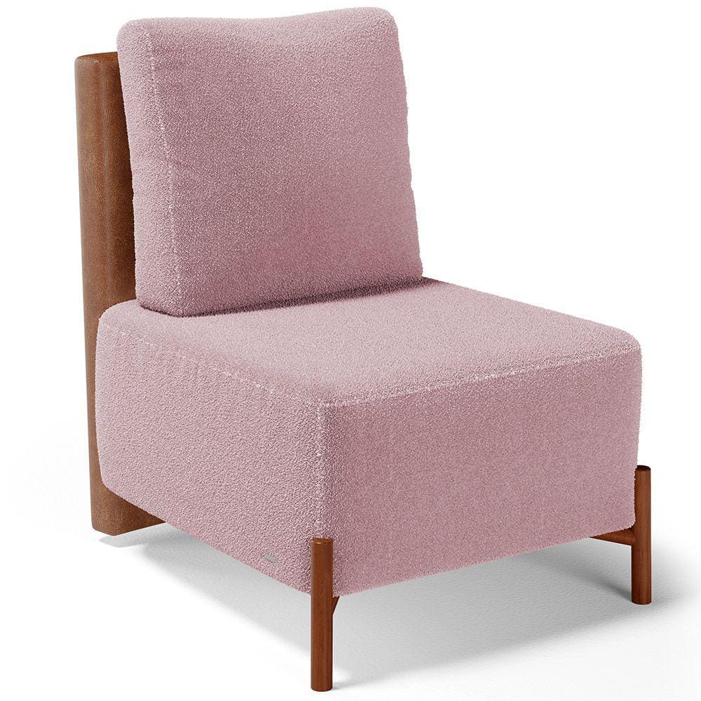 Poltrona Decorativa Sala Estar Living Pés Madeira Hungria L02 Couríssimo Camel Bouclê Rosê - Lyam