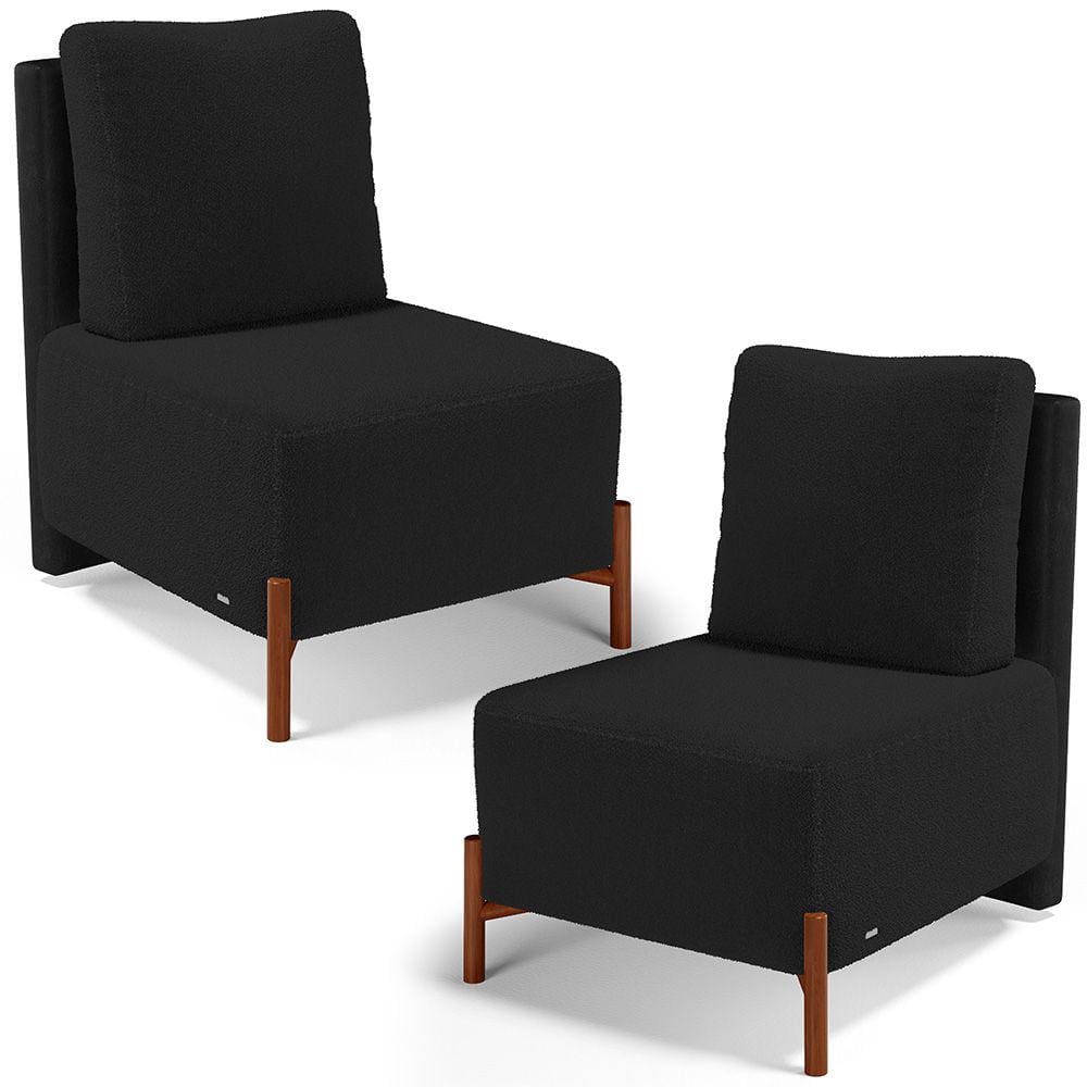 Kit 02 Poltronas Decorativas Sala de Estar Living Hungria L02 Couríssimo Preto Bouclê Preto - Lyam
