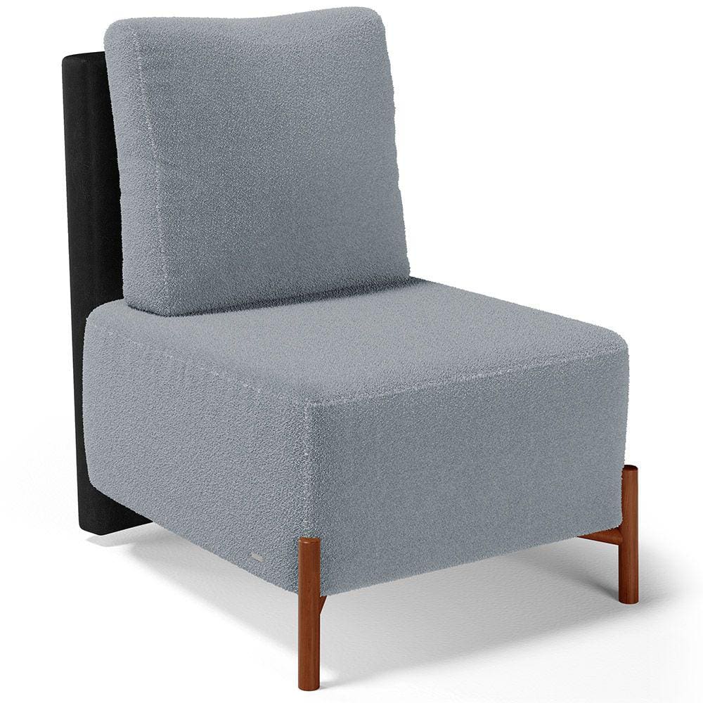 Poltrona Decorativa Sala de Estar Living Pés Madeira Hungria L02 Couríssimo Preto Bouclê Cinza - Lyam