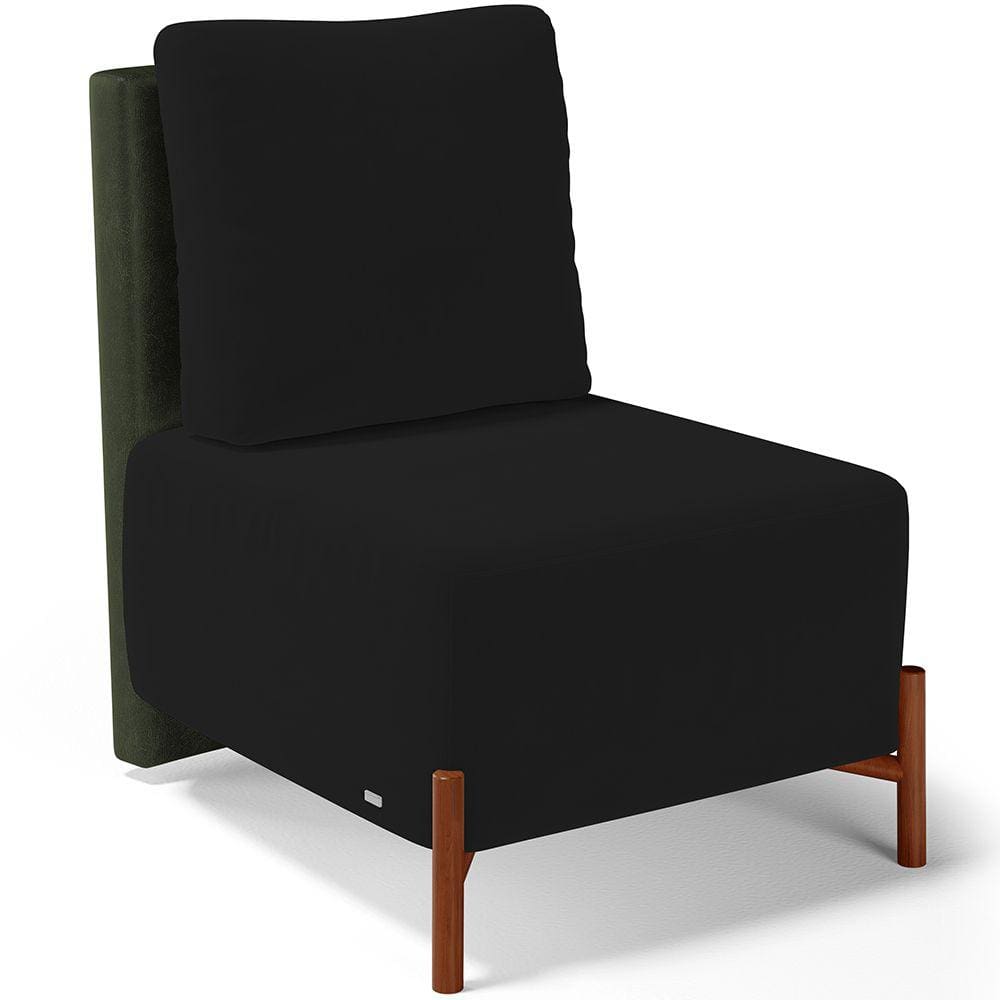 Poltrona Decorativa Sala Estar Living Pés Madeira Hungria L02 Couríssimo Verde Suede Preto - Lyam
