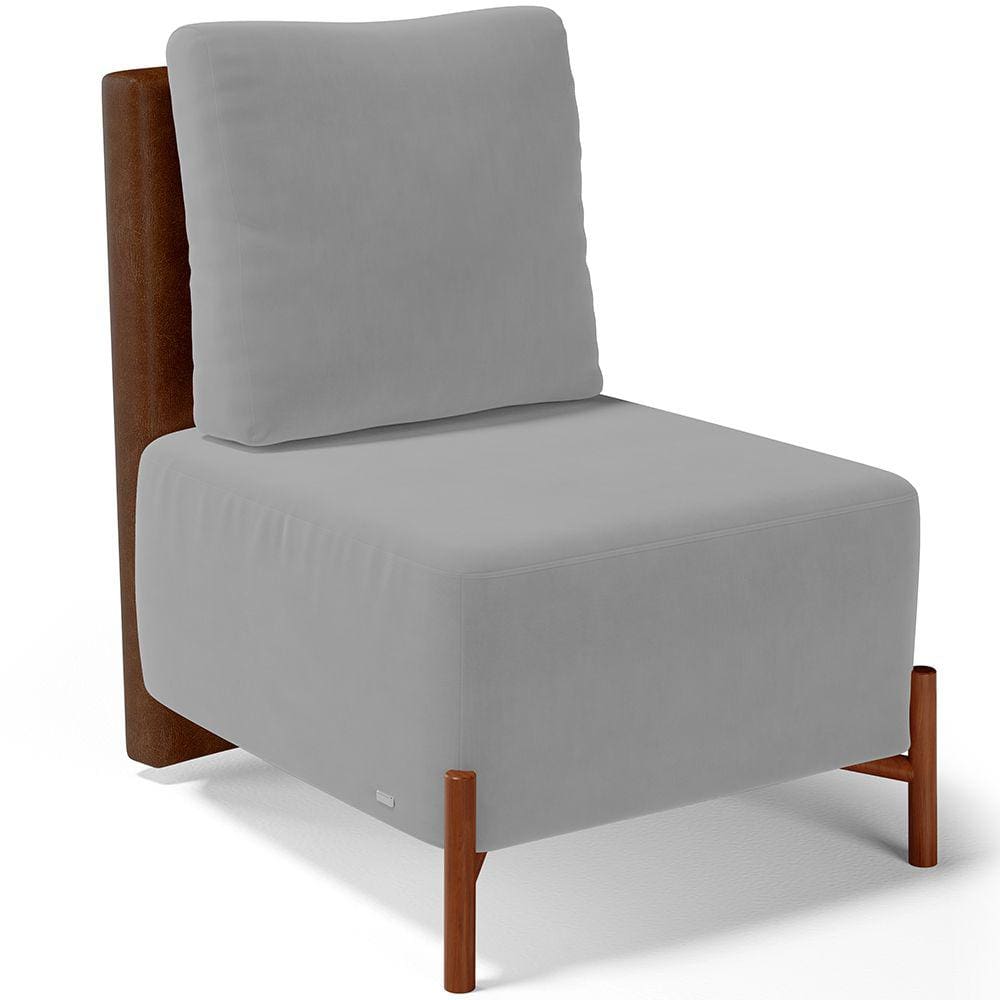 Poltrona Decorativa Sala de Estar Living Pés Madeira Hungria L02 Couríssimo Marrom Suede Cinza - Lyam