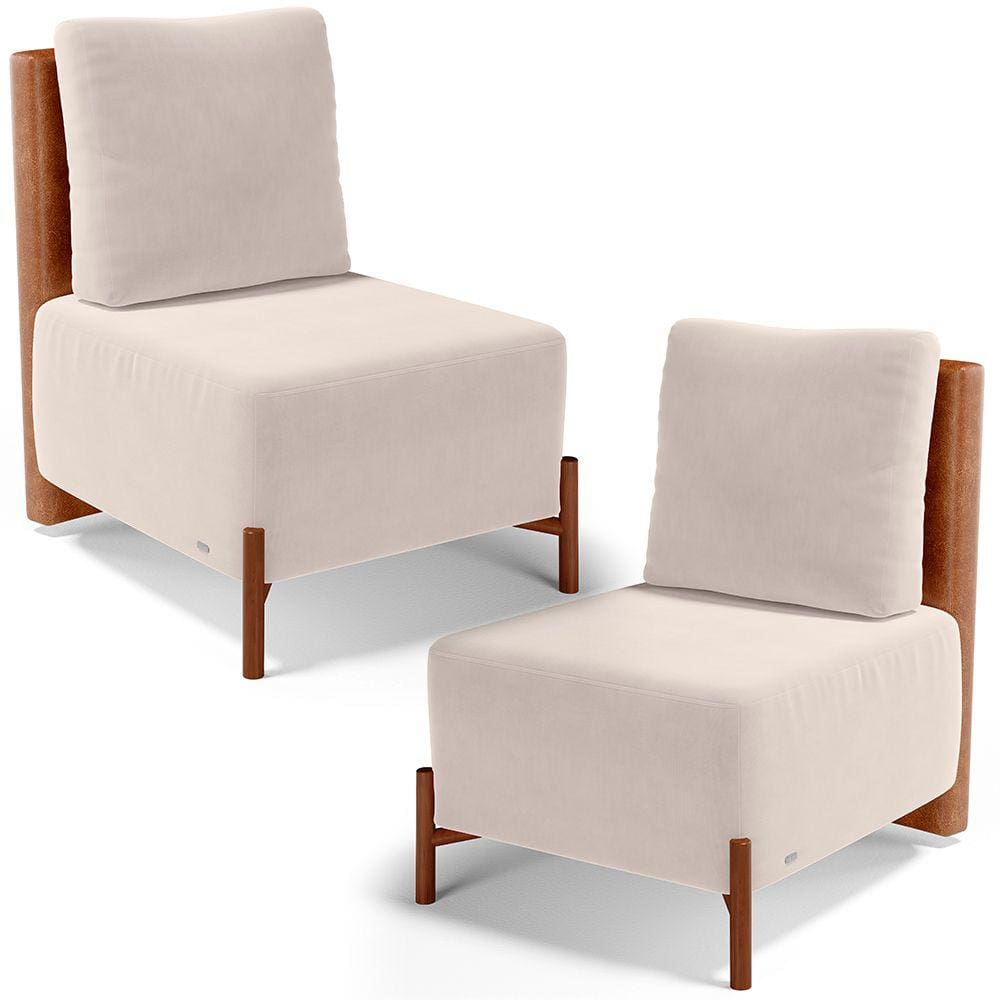 Kit 02 Poltronas Decorativas Sala de Estar Living Hungria L02 Couríssimo Camel Suede Bege - Lyam