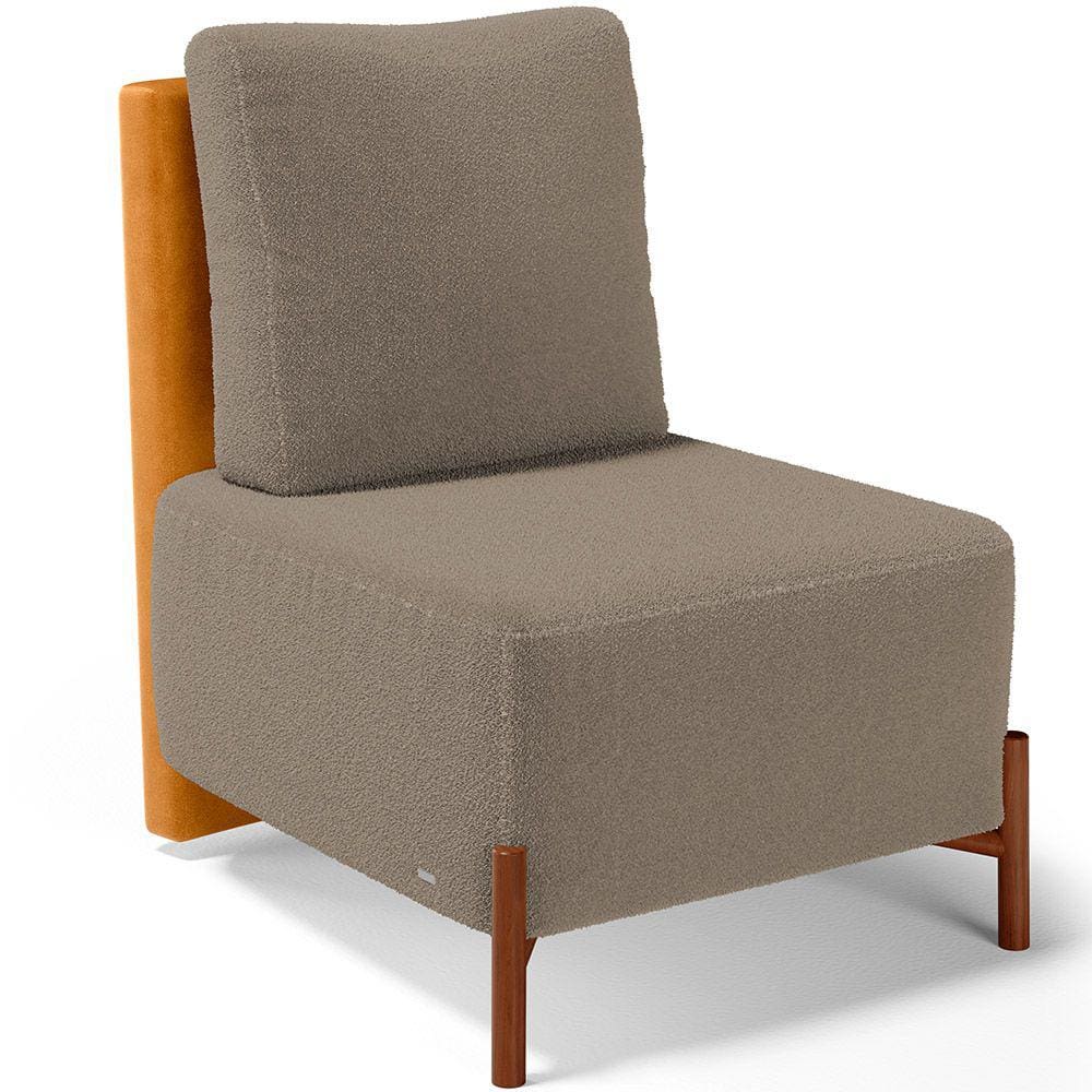 Poltrona Decorativa Sala Estar Living Pés Madeira Hungria L02 Couríssimo Whisky Bouclê Bege - Lyam