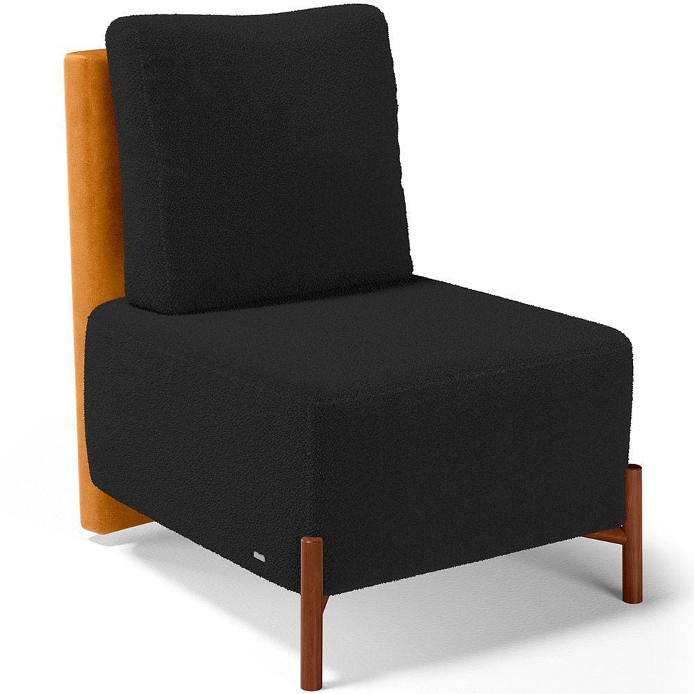 Poltrona Decorativa Sala Estar Living Pés Madeira Hungria L02 Couríssimo Whisky Bouclê Preto - Lyam