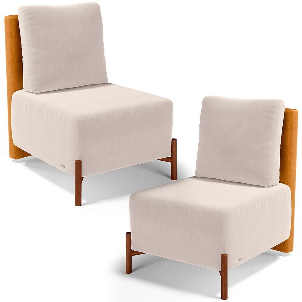 Kit 02 Poltronas Decorativas Sala de Estar Living Hungria L02 Couríssimo Whisky Suede Bege - Lyam
