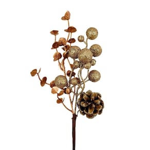 Galho Cereja Rose Gold 31X11X10Cm Folhagem De Natal