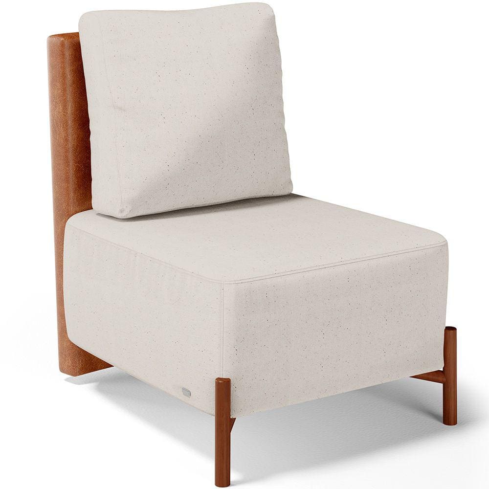 Poltrona Decorativa Sala de Estar Living Pés Madeira Hungria L02 Couríssimo Camel Linho Cru - Lyam