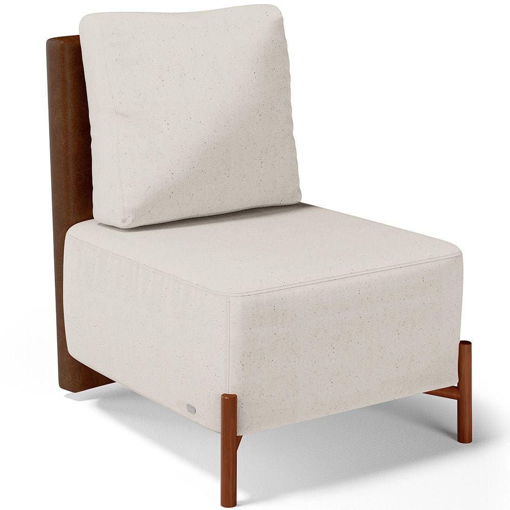 Poltrona Decorativa Sala de Estar Living Pés Madeira Hungria L02 Couríssimo Marrom Linho Cru - Lyam