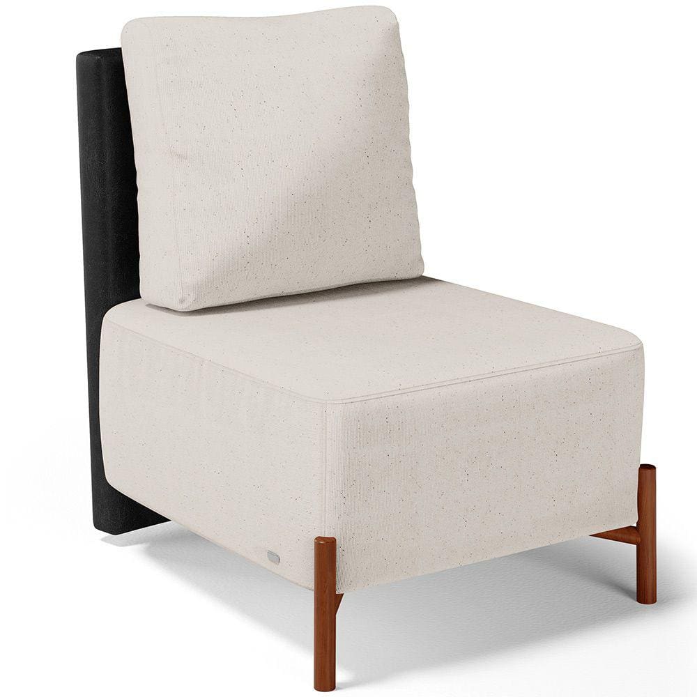 Poltrona Decorativa Sala de Estar Living Pés Madeira Hungria L02 Couríssimo Preto Linho Cru - Lyam