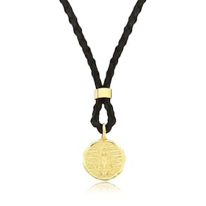 Colar de Couro Trançado Nossa Sra. Aparecida/Cruz Revestido em Ouro