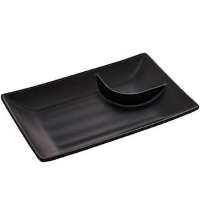 Kit 30 Pratos para Sushi com Molheira Melamina Pretos 19x12,5cm Lyor Tóquio Retangulares