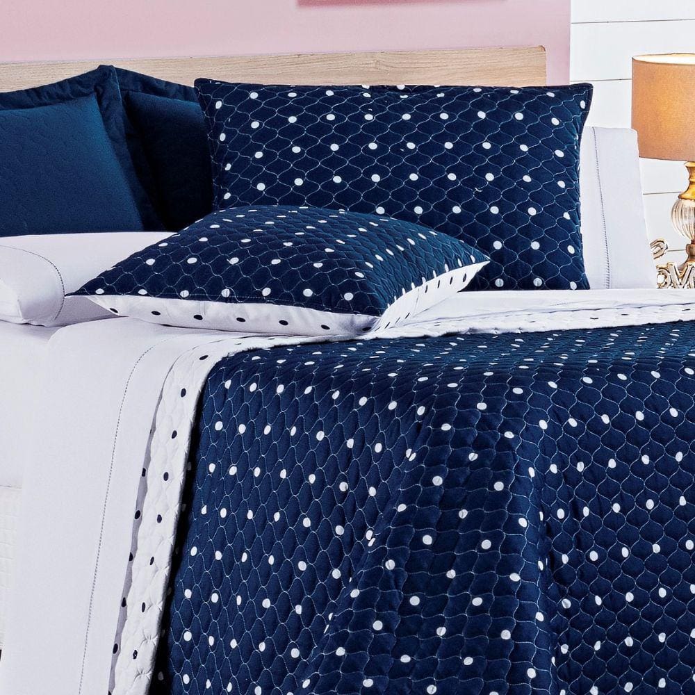 Colcha Casal 7 peças Cobre Leito e jogo Lençol Micropercal 200 Fios Petit Poá