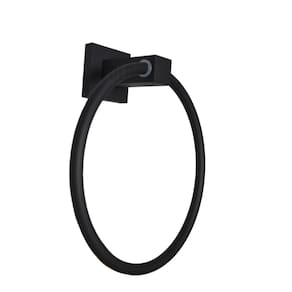 Porta Toalha Rosto E Mãos Preto Fosco Argola Banheiro Metal