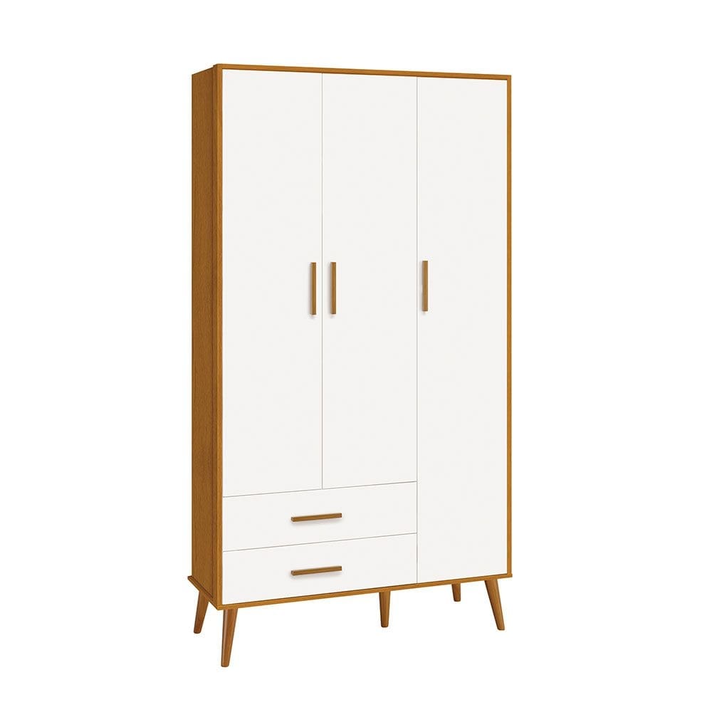 Guarda Roupa Isis Retrô 3 Portas 2 Gavetas Branco Fosco/ Savana Fosco -Reller