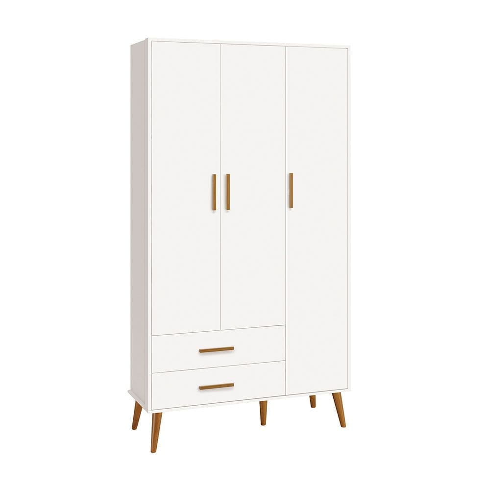 Guarda Roupa Isis Retrô 3 Portas 2 Gavetas Branco Fosco- Reller