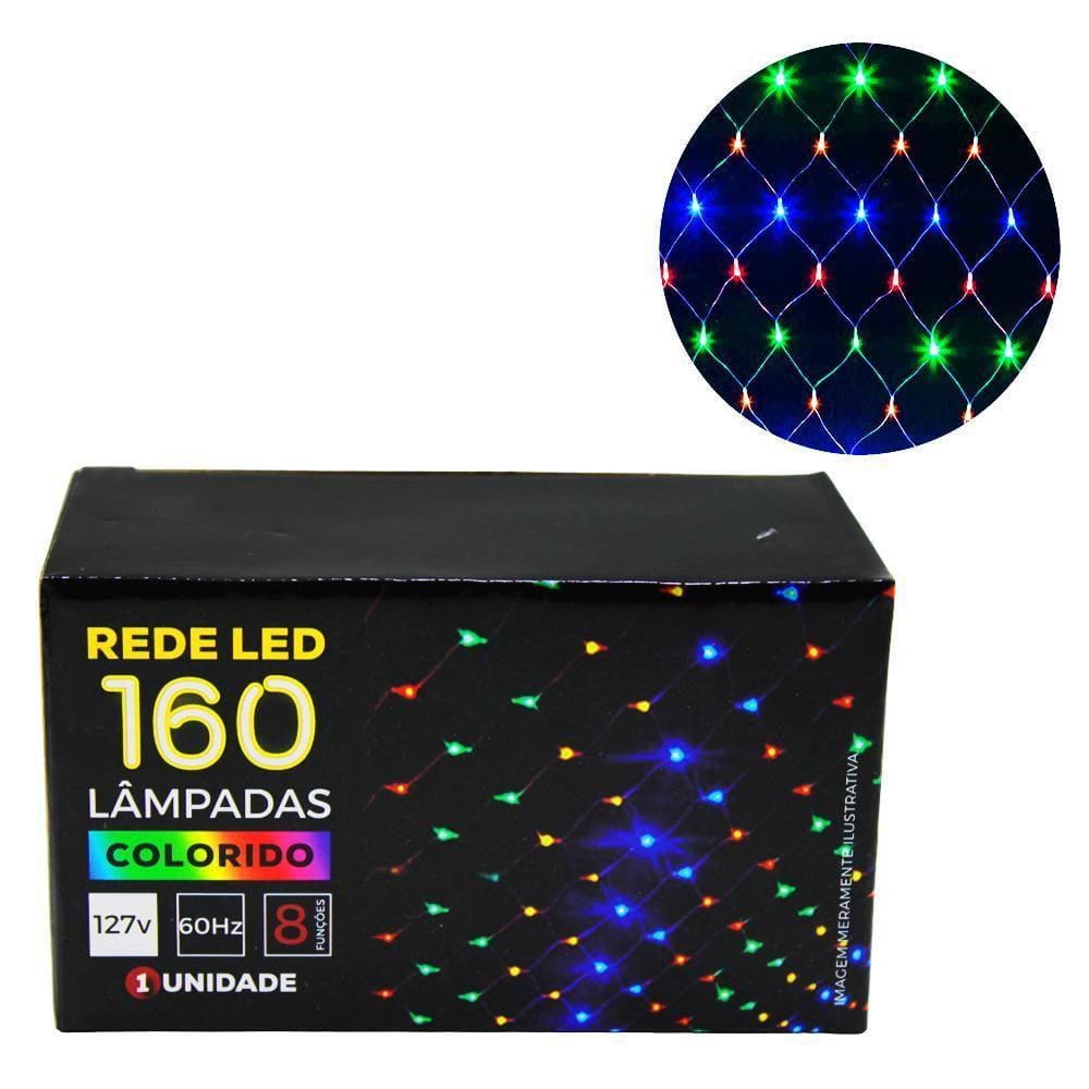 Pisca Pisca Rede Led Colorido 160 Lâmpadas 8 Funções 110V