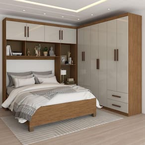 Guarda-Roupa Casal Modulado com Cama Paradise 10 Portas 6GavetasFreijó/Off White - Panorama Móveis