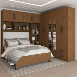 Guarda-Roupa Casal Modulado com Cama Paradise 10 Portas com Espelho 6GavetasFreijó - Panorama Móveis