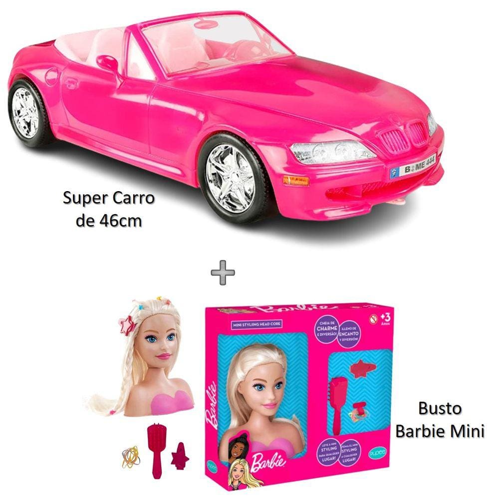 Carrinho Carro Rosa Conversível 2 Lugares De Barbie + Boneca na