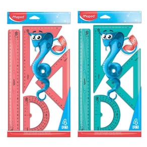 Kit Geométrico Twist`n Pulse 4 peças, Régua, Esquadro, Transferidor 2 Unidade Rosa e Verde Maped