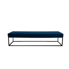 banco 2 lugares giulia veludo azul e preto 160 cm