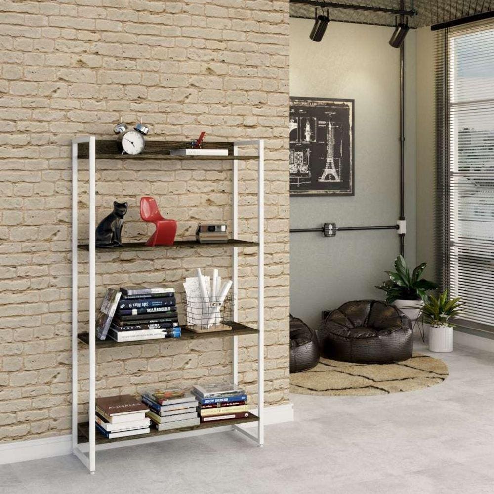 estante studio carvalho dark e branca 80x146 cm