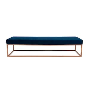 banco 2 lugares giulia veludo azul e dourado 100 cm