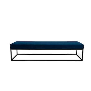 banco 2 lugares giulia veludo azul e preto 100 cm