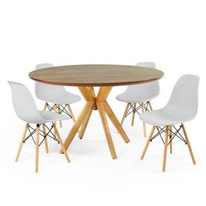 Conjunto Mesa de Jantar Redonda Marci Premium Natural 120cm com 4 Cadeiras Eames Eiffel - Cinza