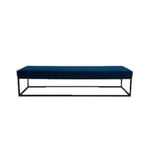 banco 3 lugares giulia veludo azul e preto 180 cm