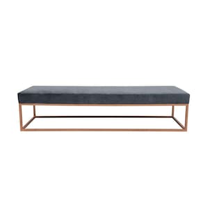 banco 2 lugares giulia veludo cinza e dourado 160 cm