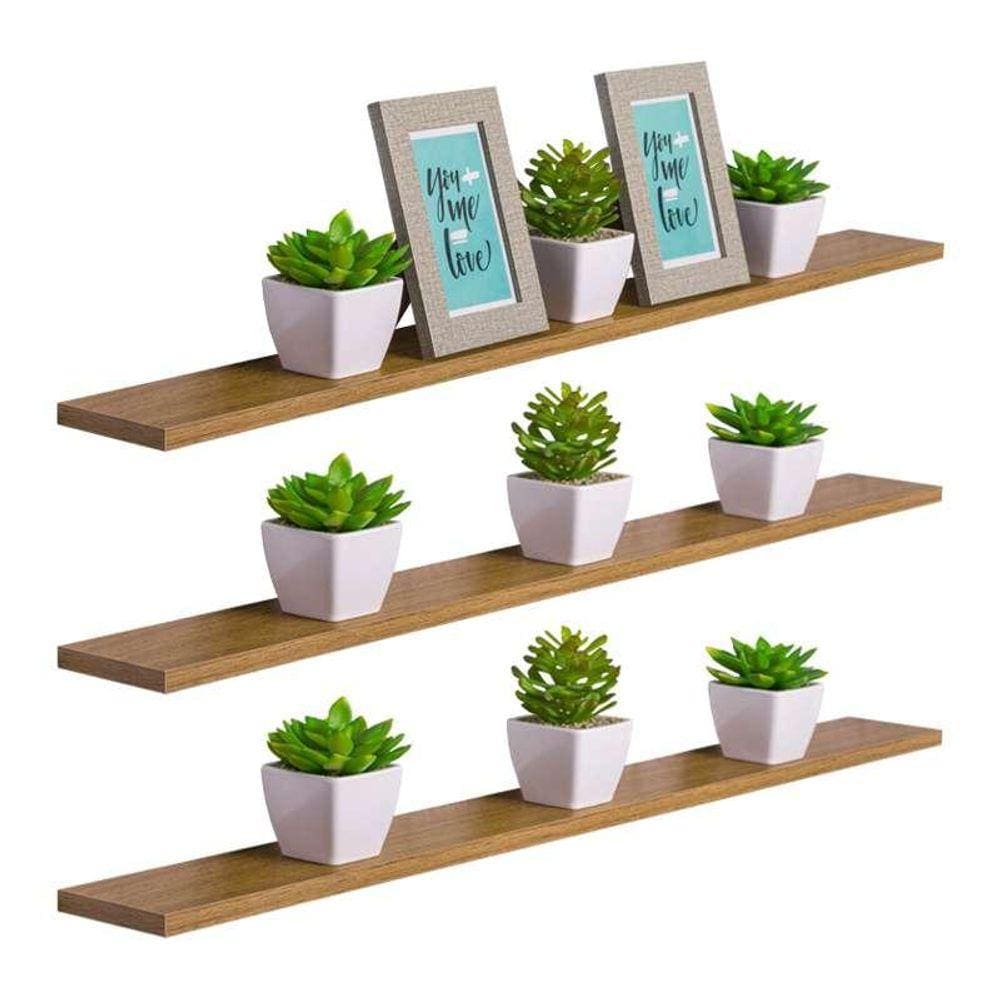 Kit 3 Prateleiras 100 x 10cm Freijó Suporte Invisível