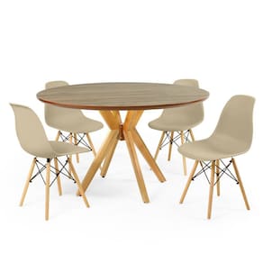 Conjunto Mesa de Jantar Redonda Marci Premium Natural 120cm com 4 Cadeiras Eames Eiffel - Nude