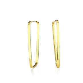 Brinco Argola Retangular 3,5 Cm Em Ouro 18K