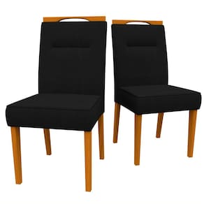 Conjunto Com 2 Cadeiras Estofadas Lectus Madeira Maciça Cor Ype Veludo Preto VL07 New Ceval