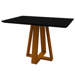 Mesa De Jantar Para 4 Lugares Tampo Retangular Com Vidro 1,20m Lectus Madeira Maciça Ypê Preto New Ceval