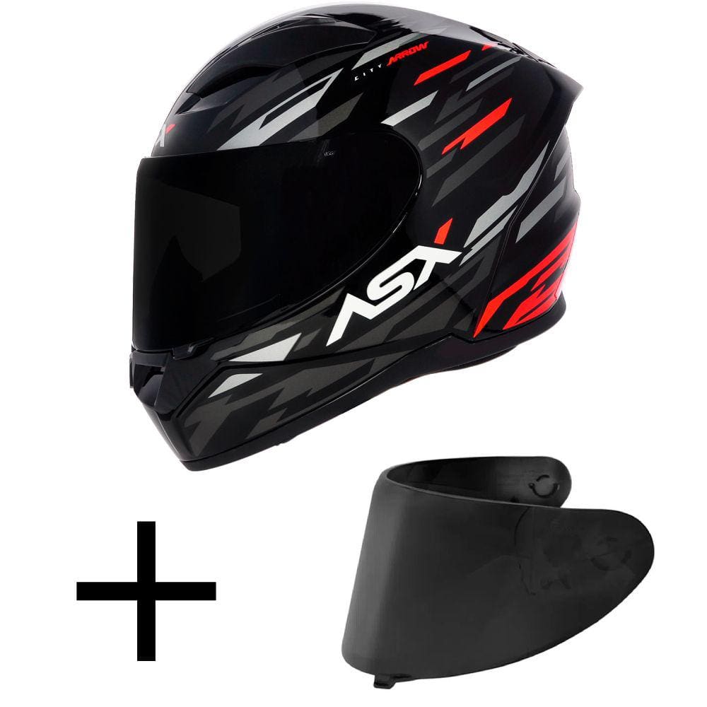 Capacete ASX City Arrow Preto e Vermelho Mais Viseira Fumê