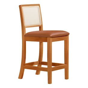 Banqueta Alta Luxo Em Tela Sextavada Assento Estofado Material Sintetico Pu Caramelo Rubi Madeira Maciça