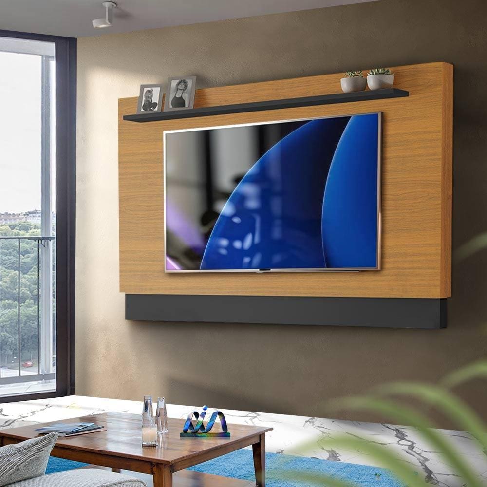 Painel Grande Para TV Até 75 Polegadas Preto Freijó Thames Shop JM - Preto