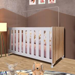Berço Infantil Com Colchão 60cm x 130cm E Rodízios Nogal Manchester Com Branco Thornton Shop Jm