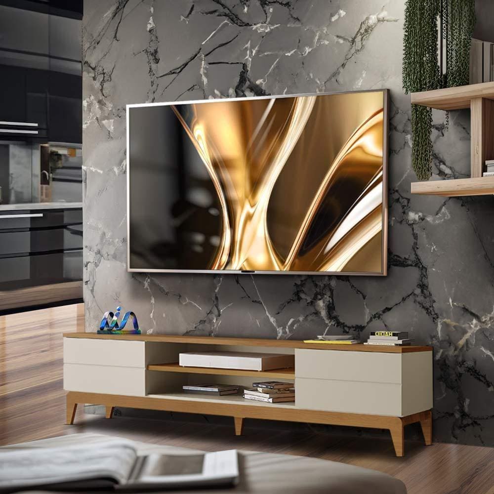 Rack Para Sala TV Até 75 Polegadas Carvalho New Off White New London Luapa Móveis - Marrom