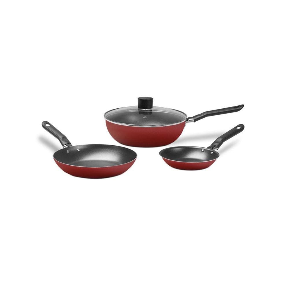 Jogo Frigideira Antiaderente Alumínio Wok Tampa Kit 3 Peças