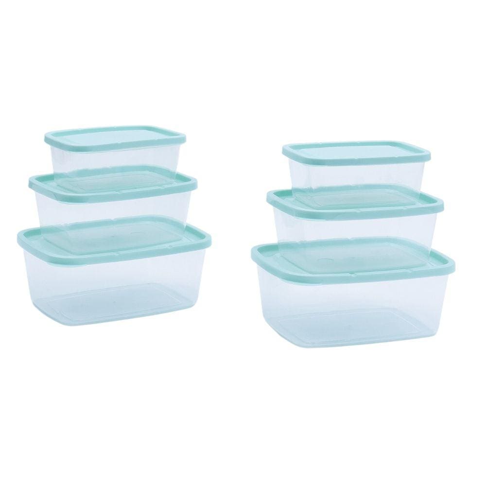 Kit 6 Potes de Plástico Quadrado com Tampa 250ml, 500ml E 1l - Mozcada